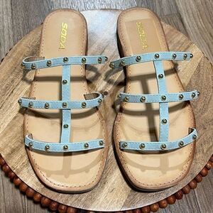 Soda Women's Studded Square Toe‎ Slip-On Sandals Turquoise Blue Size 8.5